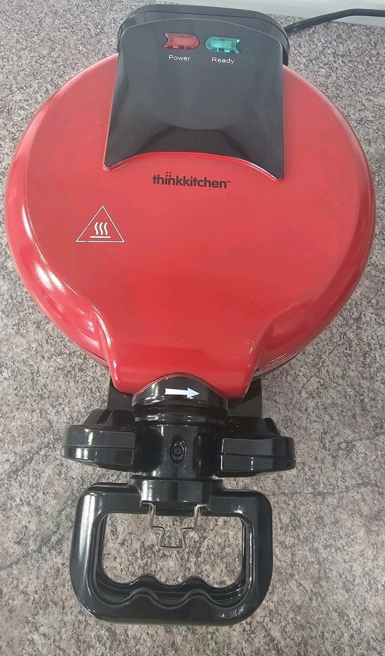 Flip Doub Waffle Maker Belgium Think Kitchen Red Titanium Polypropylene Coating
